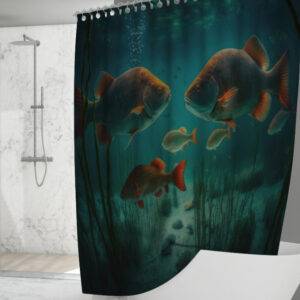 Штора для ванної з 3D принтом косяк загадкових риб_95 150х200 см.