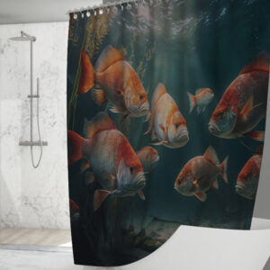 Штора для ванної з 3D принтом косяк загадкових риб_96 150х200 см.