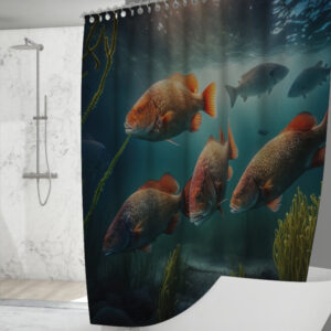 Штора для ванної з 3D принтом косяк загадкових риб_97 150х200 см.