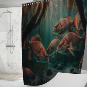 Штора для ванної з 3D принтом косяк загадкових риб_98 150х200 см.