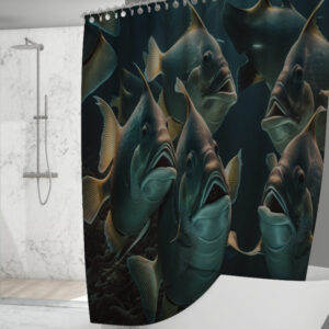 Штора для ванної з 3D принтом косяк загадкових риб_99 150х200 см.