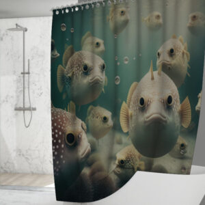 Штора для ванної з 3D принтом Риби фугу_02 150х200 см.