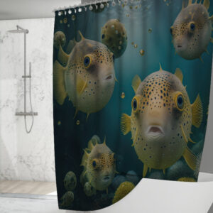 Штора для ванної з 3D принтом Риби фугу_03 150х200 см.