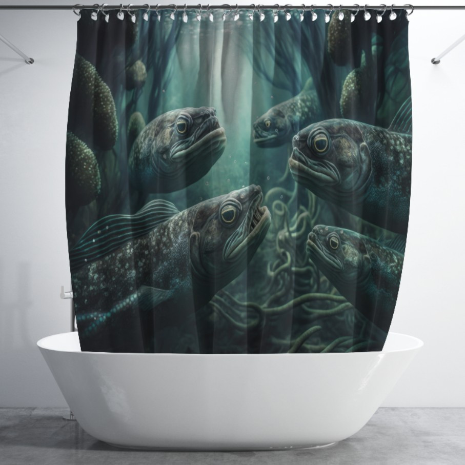 Штора для ванної з 3D принтом екзотичні морськи риби_09 150х200 см.