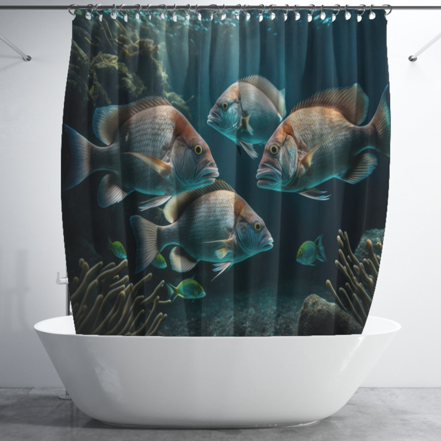 Штора для ванної з 3D принтом екзотичні морськи риби_38 150х200 см.
