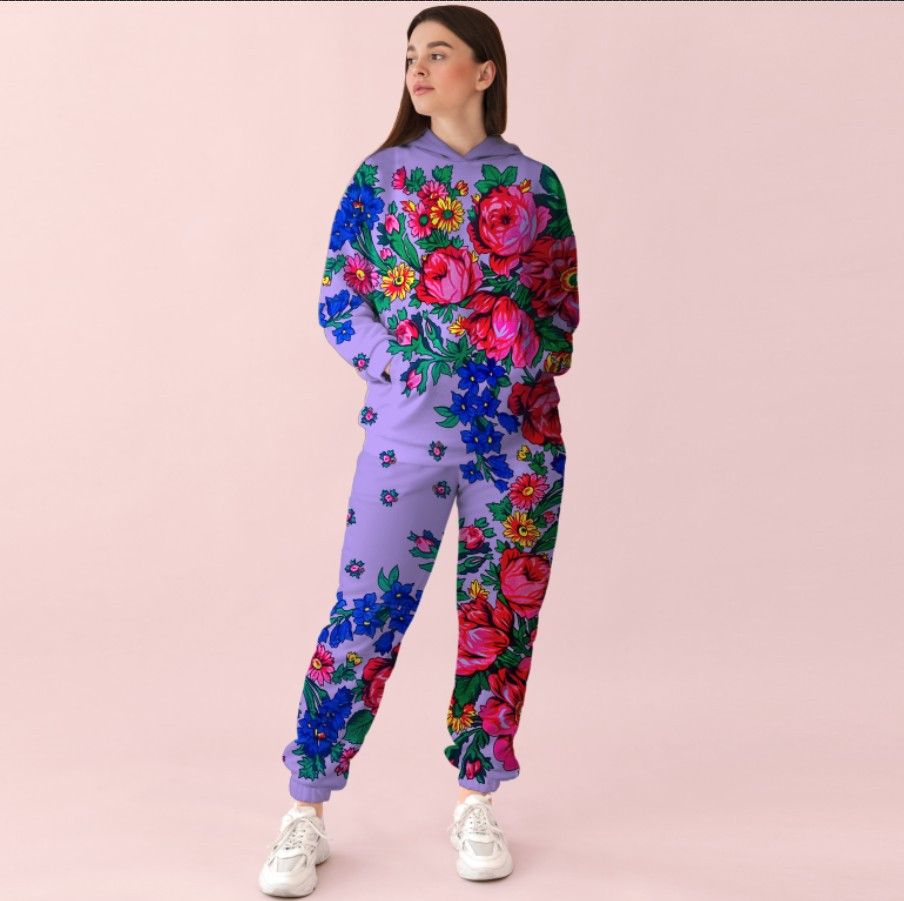 Бузковий спортивний костюм із принтом Хустка ВСІ Розміри Преміум тканина