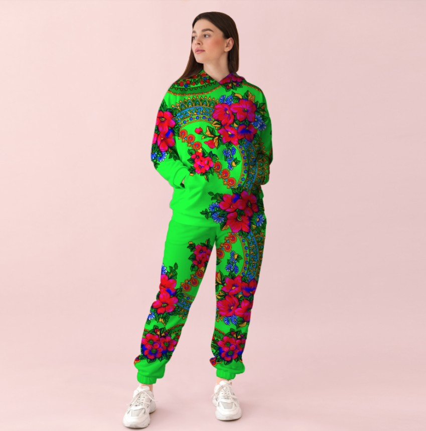 Яскравий салатовий спортивний костюм із принтом Хустка ВСІ Розміри Преміум тканина