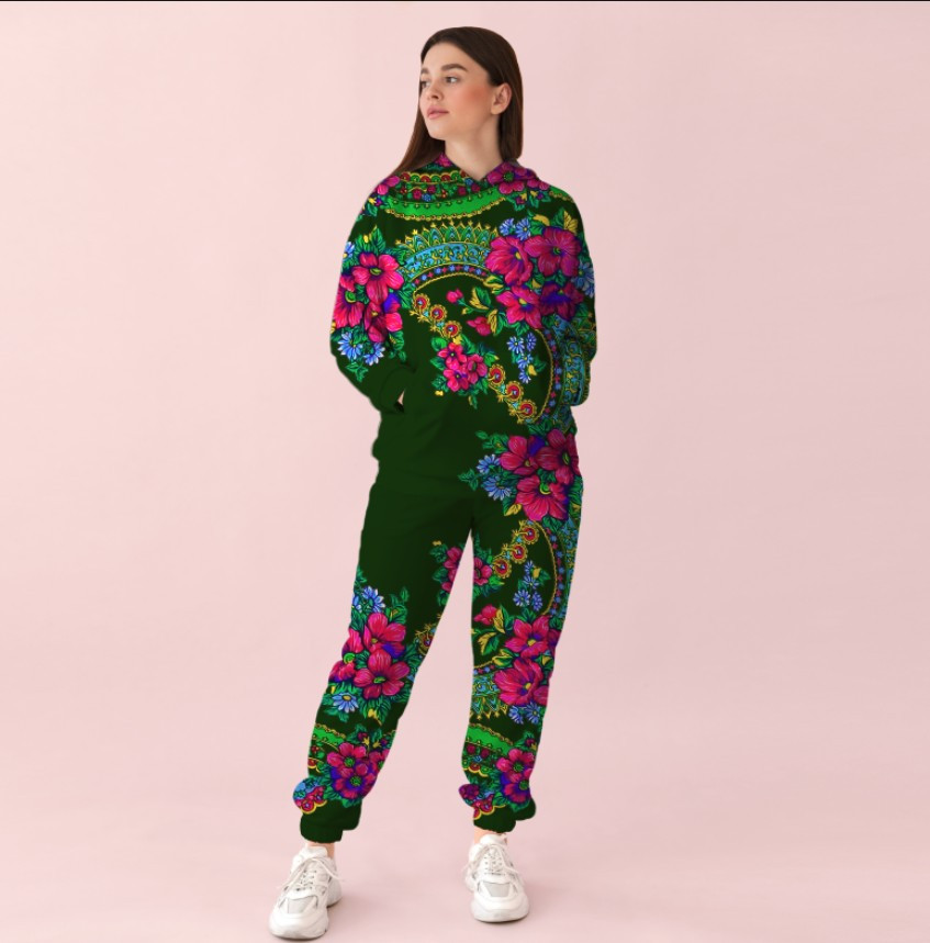 Зелений спортивний костюм із принтом Хустка ВСІ Розміри Преміум тканина