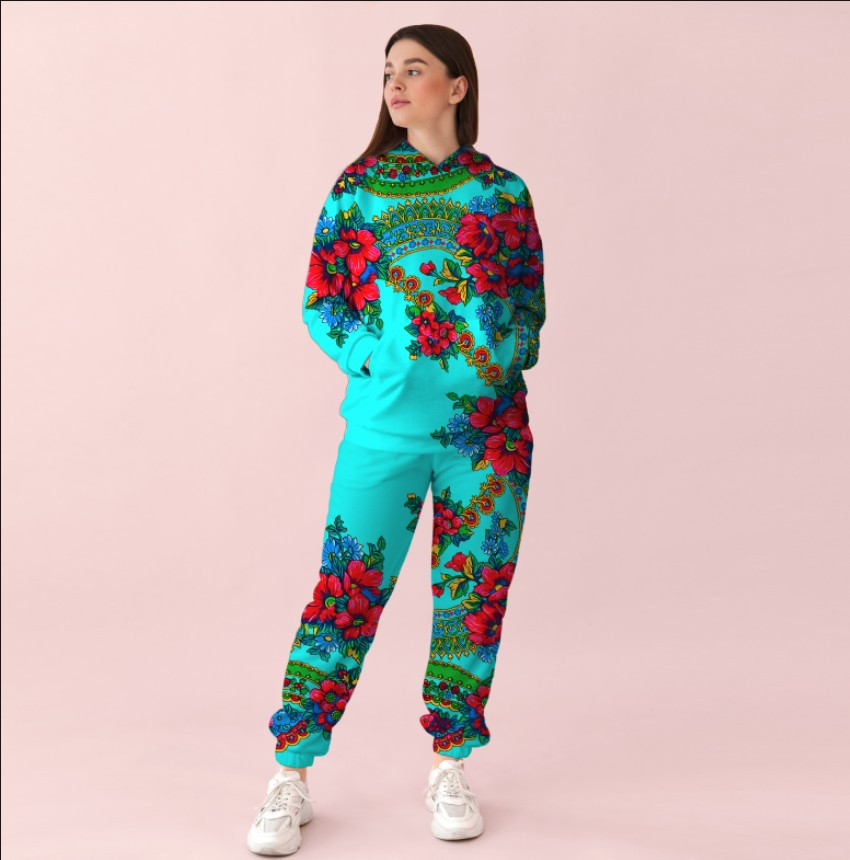 Яскравий бірюзовий спортивний костюм із принтом Хустка ВСІ Розміри Преміум тканина