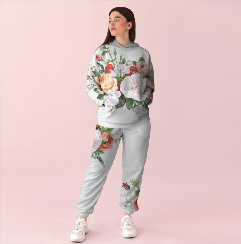 Женский спортивный костюм нежный цветочный принт 0-002 ВСІ Розміри Преміум тканина