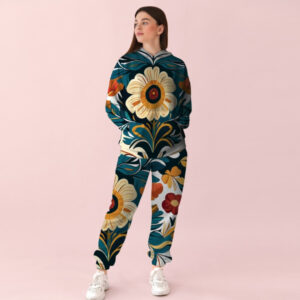 Жіночий темний спортивний костюм з яскравим квітковим принтом ВСІ Розміри Преміум тканина