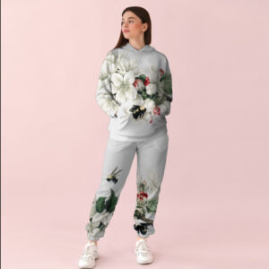 Жіночий білий спортивний костюм із ніжним квітковим принтом ВСІ Розміри Преміум тканина