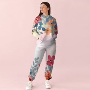 Жіночий білий спортивний костюм із ніжним квітковим принтом 0_002 ВСІ Розміри Преміум тканина