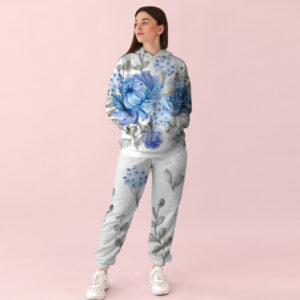 Жіночий білий спортивний костюм із ніжним квітковим принтом 0_004 ВСІ Розміри Преміум тканина
