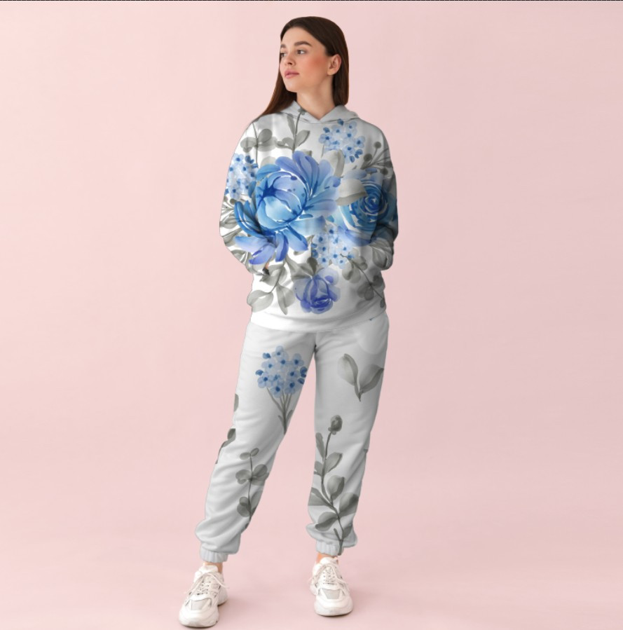 Жіночий білий спортивний костюм із ніжним квітковим принтом 0_004 ВСІ Розміри Преміум тканина