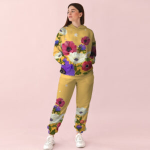 Жіночий жовтий спортивний костюм із ніжним квітковим принтом ВСІ Розміри Преміум тканина