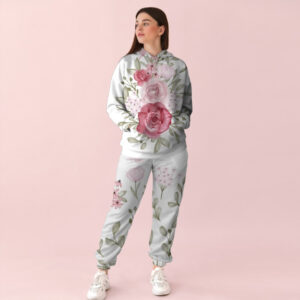 Жіночий білий спортивний костюм із ніжним квітковим принтом 0_005 ВСІ Розміри Преміум тканина