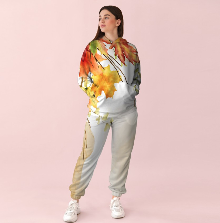 Жіночий білий спортивний костюм із ніжним квітковим принтом 0_007 ВСІ Розміри Преміум тканина