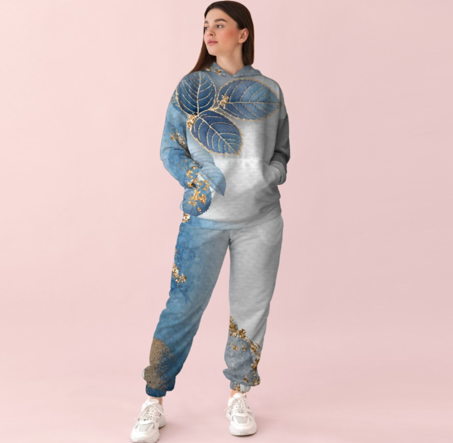 Жіночий білий спортивний костюм із ніжним квітковим принтом 0_008 ВСІ Розміри Преміум тканина