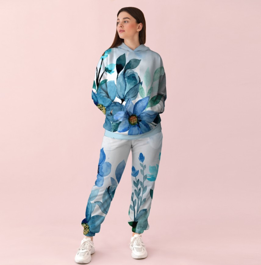 Жіночий білий спортивний костюм із ніжним квітковим принтом 0_009 ВСІ Розміри Преміум тканина