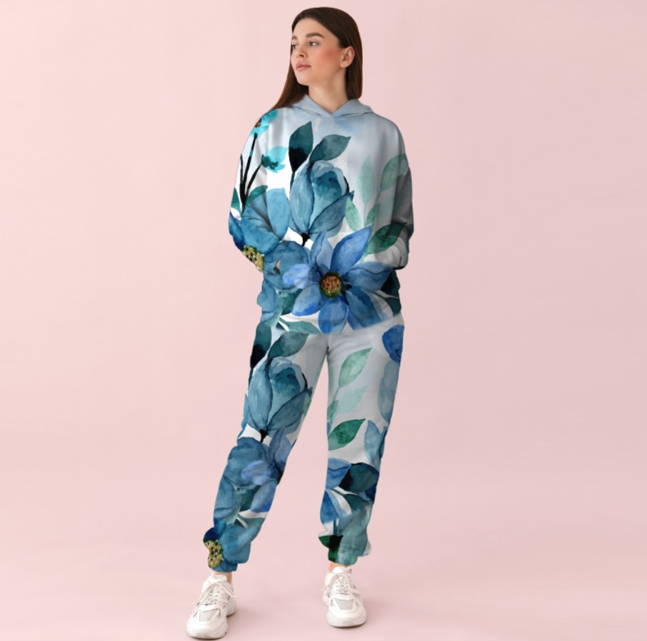 Жіночий білий спортивний костюм із ніжним квітковим принтом 0_010 ВСІ Розміри Преміум тканина