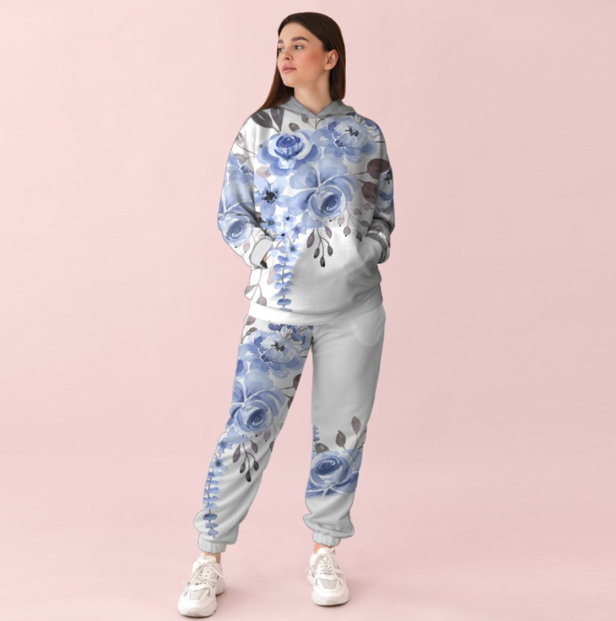 Жіночий білий спортивний костюм із ніжним квітковим принтом 0_011 ВСІ Розміри Преміум тканина