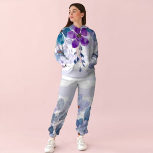 Жіночий білий спортивний костюм із ніжним квітковим принтом 0_012 ВСІ Розміри Преміум тканина