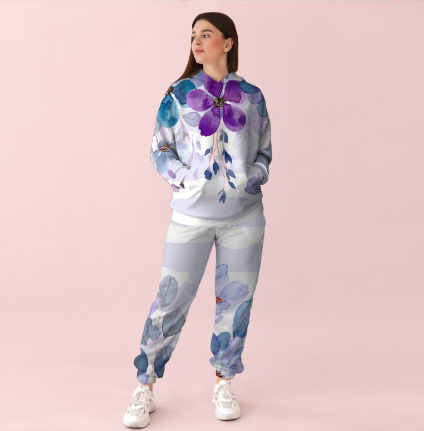 Жіночий білий спортивний костюм із ніжним квітковим принтом 0_012 ВСІ Розміри Преміум тканина
