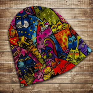 Шапка з 3D принтом на тему Яскраві арт коти. Усі розміри та сезони ВСІ Розміри