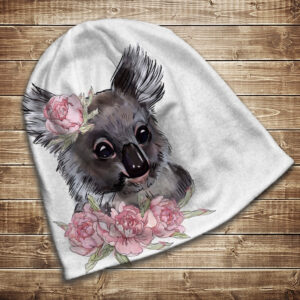 Шапка з 3D принтом на тему Коала та рожеві півонії. Усі розміри та сезони ВСІ Розміри