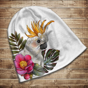 Шапка з 3D принтом на тему Білий папуга квітка і монстера. Усі розміри та сезони ВСІ Розміри