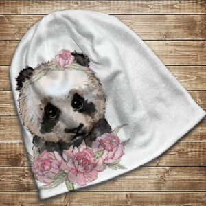 Шапка з 3D принтом на тему Панда та рожеві півонії. Усі розміри та сезони ВСІ Розміри