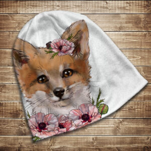 Шапка з 3D принтом на тему Лисичка та рожеві маки. Усі розміри та сезони ВСІ Розміри