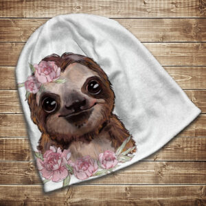 Шапка з 3D принтом на тему Лінівець і рожеві півонії. Усі розміри та сезони ВСІ Розміри