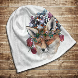 Шапка з 3D принтом на тему Лисиця в квітах. Усі розміри та сезони ВСІ Розміри