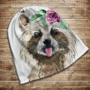 Шапка з 3D принтом на тему Собачка з рожевою трояндою. Усі розміри та сезони ВСІ Розміри