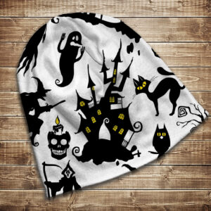 Шапка з 3D принтом на тему Хеловін чорно білий патерн. Усі розміри та сезони ВСІ Розміри