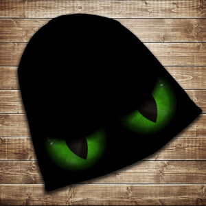 Шапка з 3D принтом на тему Хеловін. Зелені очі на чорному тлі. Усі розміри та сезони ВСІ Розміри