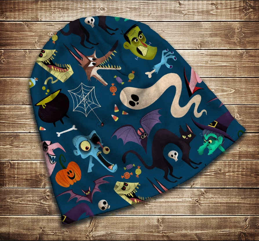 Шапка з 3D принтом на тему Хеловін патерн. Усі розміри та сезони ВСІ Розміри