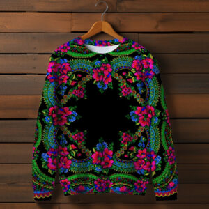 Світшот з 3D принтом Українська хустка. Чорна ВСІ Розміри Преміум тканина