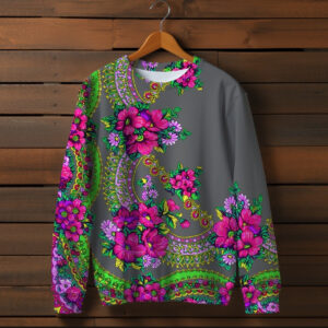 Світшот з 3D принтом Українська хустка. Сіра 02 ВСІ Розміри Преміум тканина