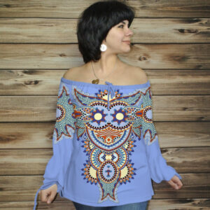 Туніка (блуза) Carmen Етнічні орнаменти 03 блакитна ВСІ Розміри Преміум тканина