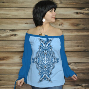 Туніка (блуза) Carmen Орнамент етнічний. Синьо-блакитна ВСІ Розміри Преміум тканина