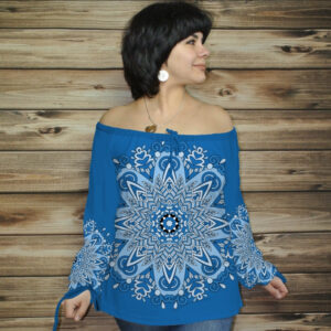Туніка (блуза) Carmen Орнамент етнічний. Васильковий ВСІ Розміри Преміум тканина