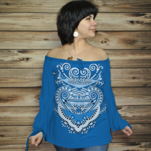 Туніка (блуза) Carmen Орнамент етнічний. Васильковий 01 ВСІ Розміри Преміум тканина