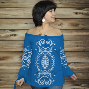 Туніка (блуза) Carmen Орнамент етнічний. Васильковий 02 ВСІ Розміри Преміум тканина