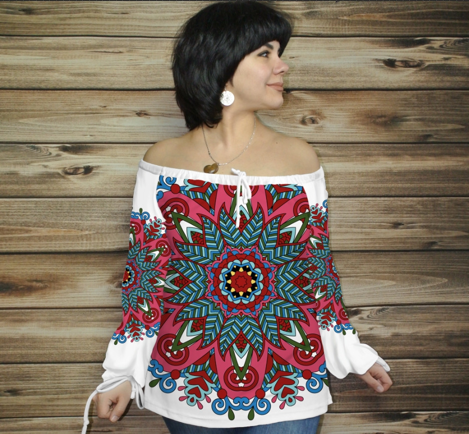 Туніка (блуза) Carmen Орнамент етнічний.Біла ВСІ Розміри Преміум тканина