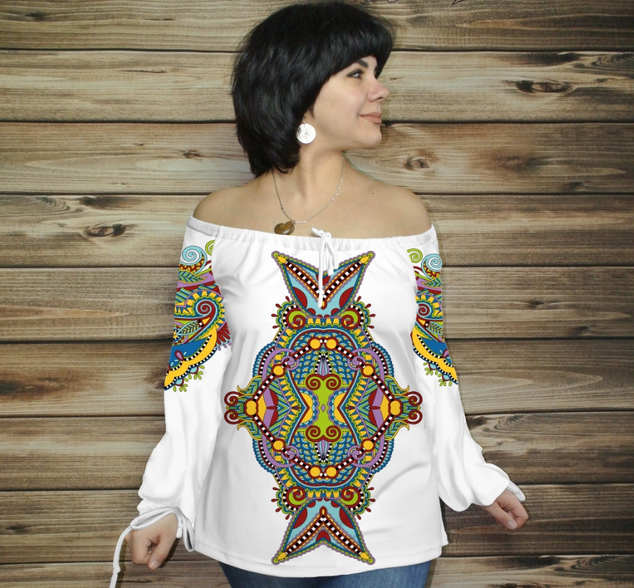 Туніка (блуза) Carmen Орнамент етнічний.Біла 04 ВСІ Розміри Преміум тканина