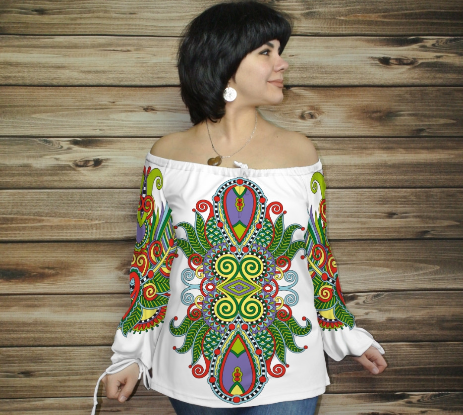 Туніка (блуза) Carmen Орнамент етнічний.Біла 11 ВСІ Розміри Преміум тканина