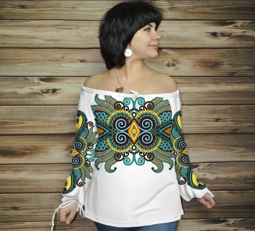 Туніка (блуза) Carmen Орнамент етнічний.Біла 12 ВСІ Розміри Преміум тканина